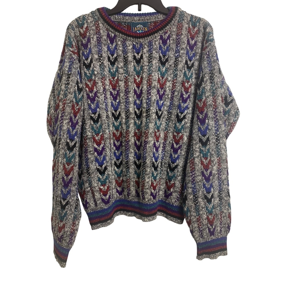 Vintage 90s Jantzen M Retro Knit Sweater Chevron Crewneck